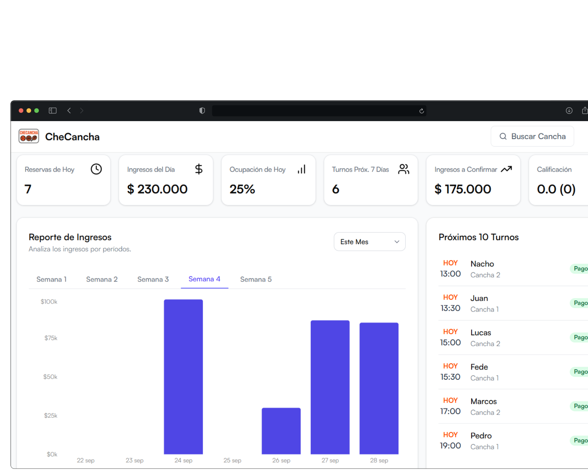 Vista previa del proyecto CheCancha